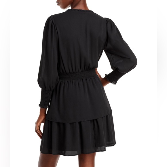 Aqua Smocked Black Mini Dress | Exclusive Bloomingdale’s LBD Ruffle Tiered Sz S - Picture 2 of 5
